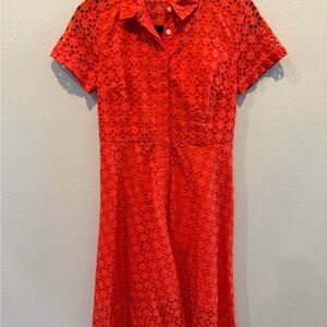 Ann Taylor Red Lace Shirt Midi Dress
